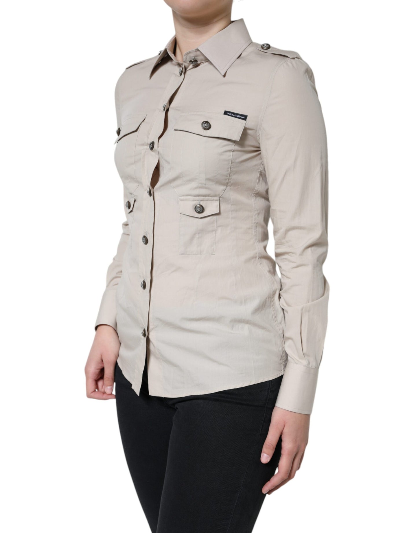 Dolce & Gabbana Beige Cotton Collared Button Down Shirt Top by Dolce & Gabbana