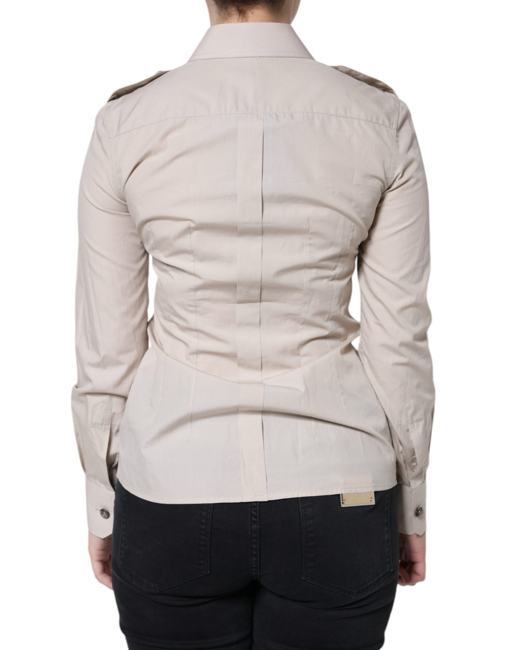 Dolce & Gabbana Beige Cotton Collared Button Down Shirt Top by Dolce & Gabbana