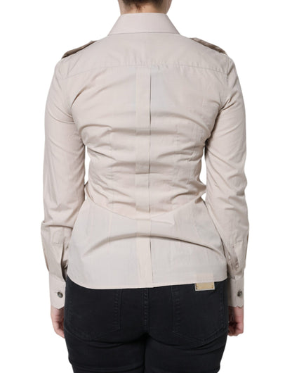 Dolce & Gabbana Beige Cotton Collared Button Down Shirt Top by Dolce & Gabbana