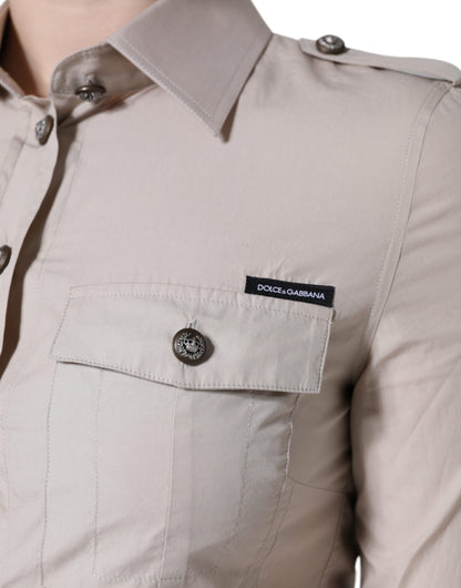 Dolce & Gabbana Beige Cotton Collared Button Down Shirt Top by Dolce & Gabbana