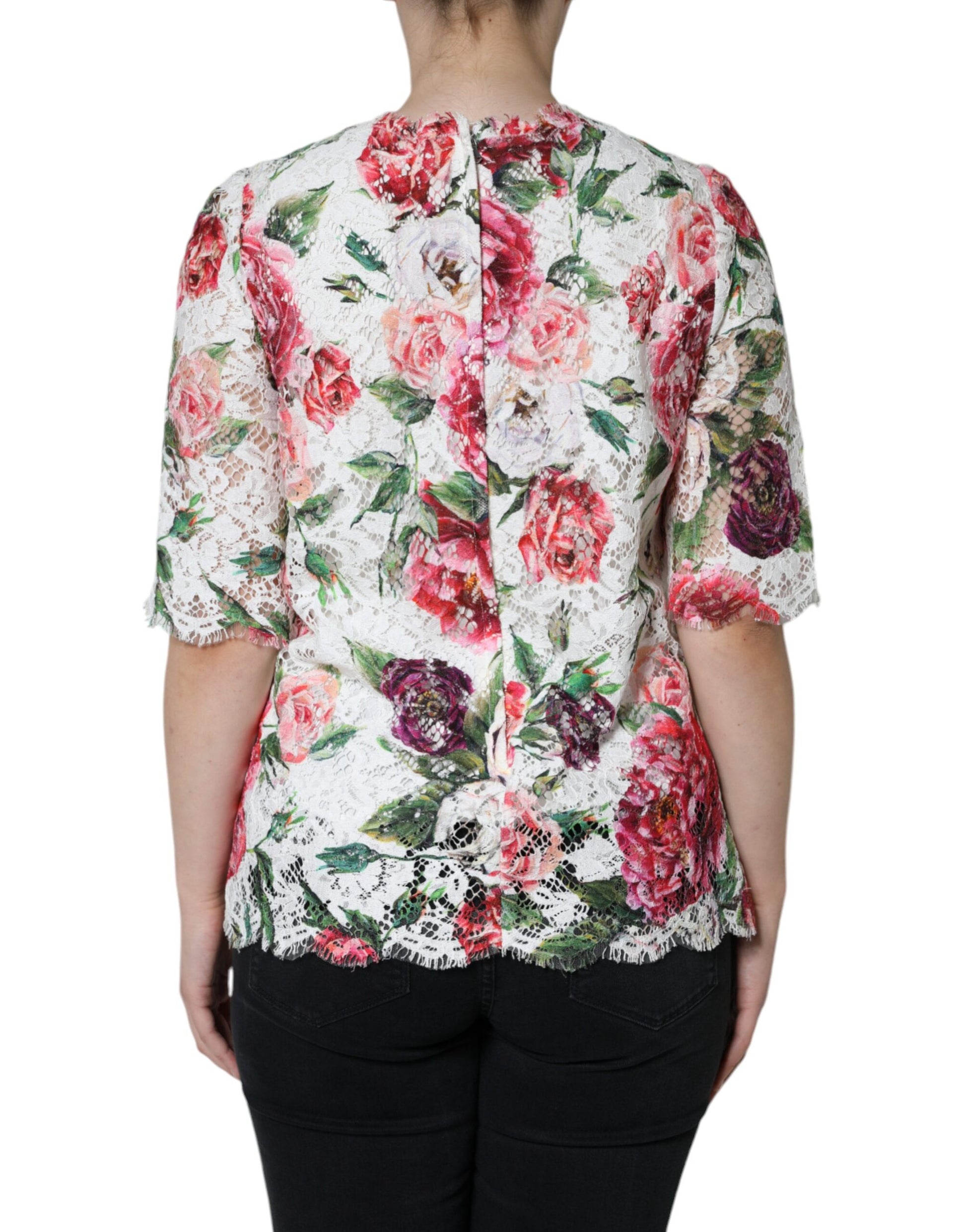 Dolce & Gabbana White Peony Lace Short Sleeves Blouse Top by Dolce & Gabbana