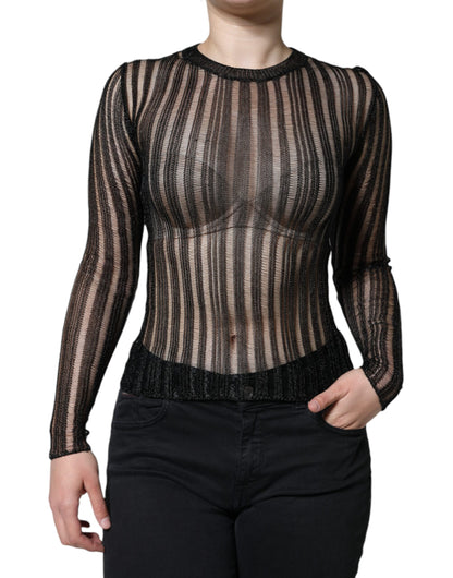 Dolce & Gabbana Black Stripe See Through Long Sleeves Top by Dolce & Gabbana