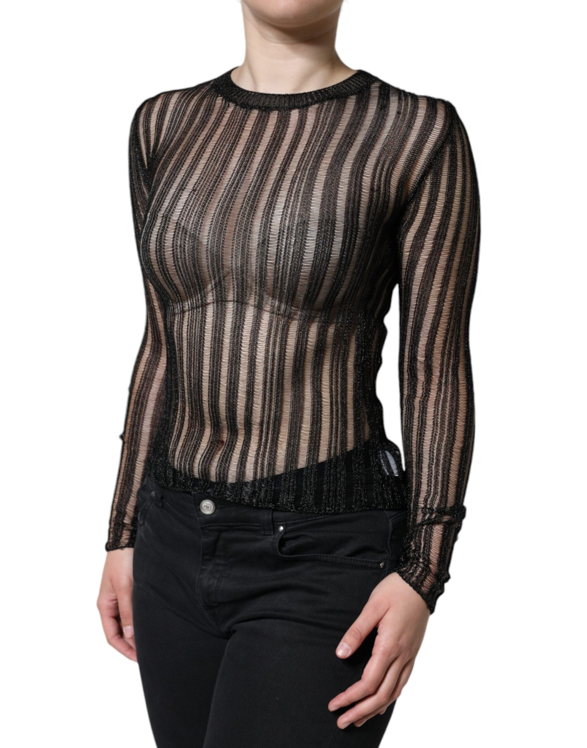 Dolce & Gabbana Black Stripe See Through Long Sleeves Top by Dolce & Gabbana