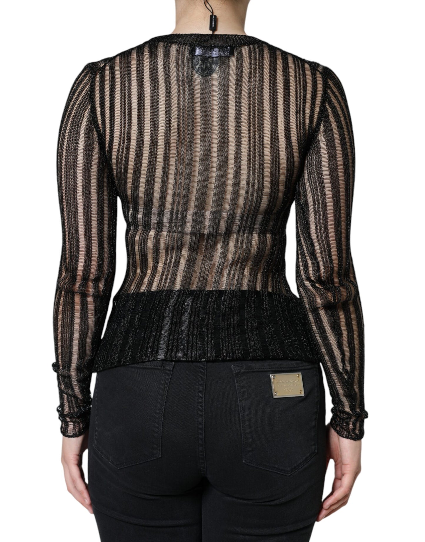 Dolce & Gabbana Black Stripe See Through Long Sleeves Top by Dolce & Gabbana