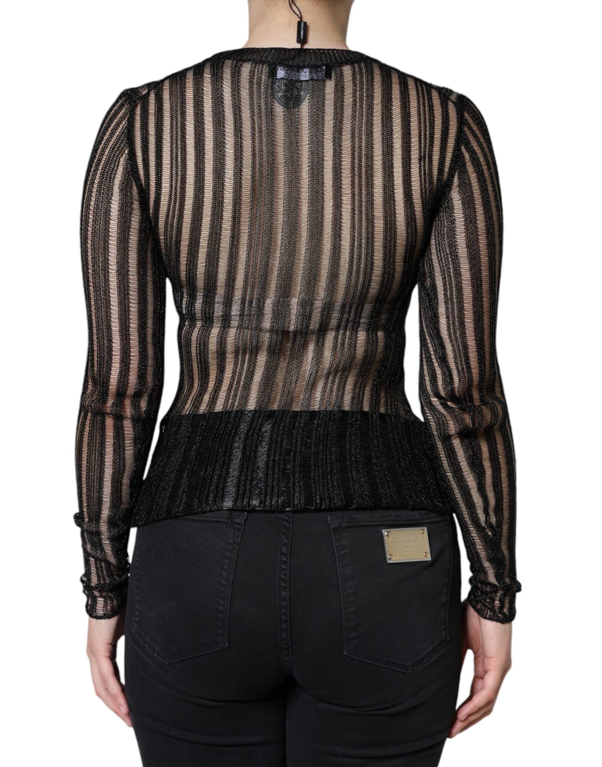 Dolce & Gabbana Black Stripe See Through Long Sleeves Top by Dolce & Gabbana