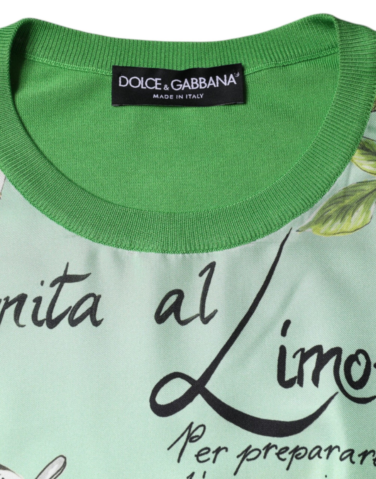 Dolce & Gabbana Green Silk Granita Al Limone Long Sleeves Sweater by Dolce & Gabbana