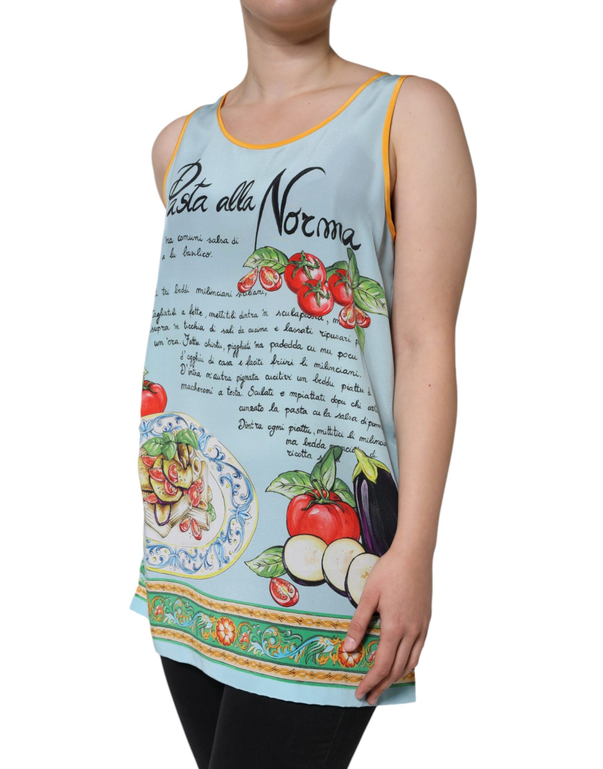 Dolce & Gabbana Multicolor Pasta Alla Norma Print Tank Top by Dolce & Gabbana