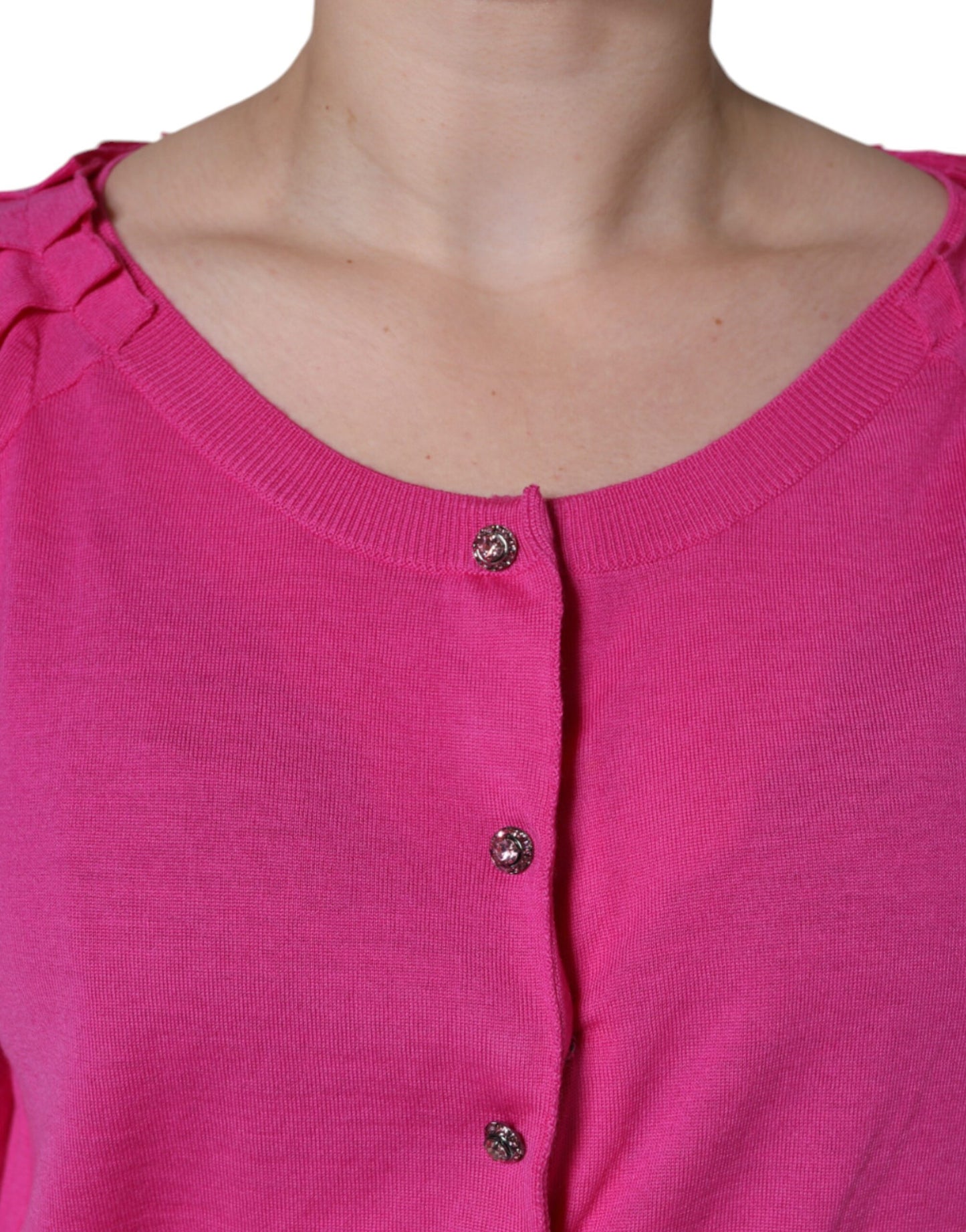 Dolce & Gabbana Pink Wool Button Down Short Sleeve Blouse Top by Dolce & Gabbana