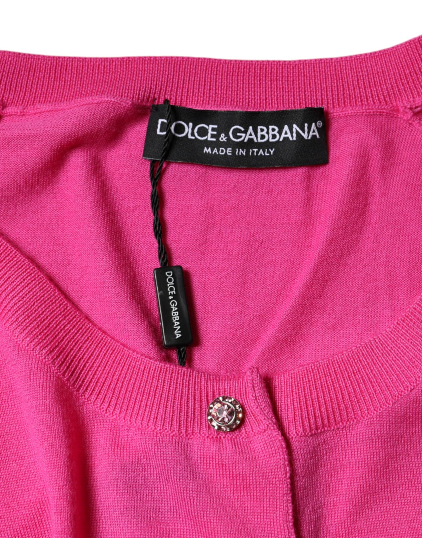 Dolce & Gabbana Pink Wool Button Down Short Sleeve Blouse Top by Dolce & Gabbana