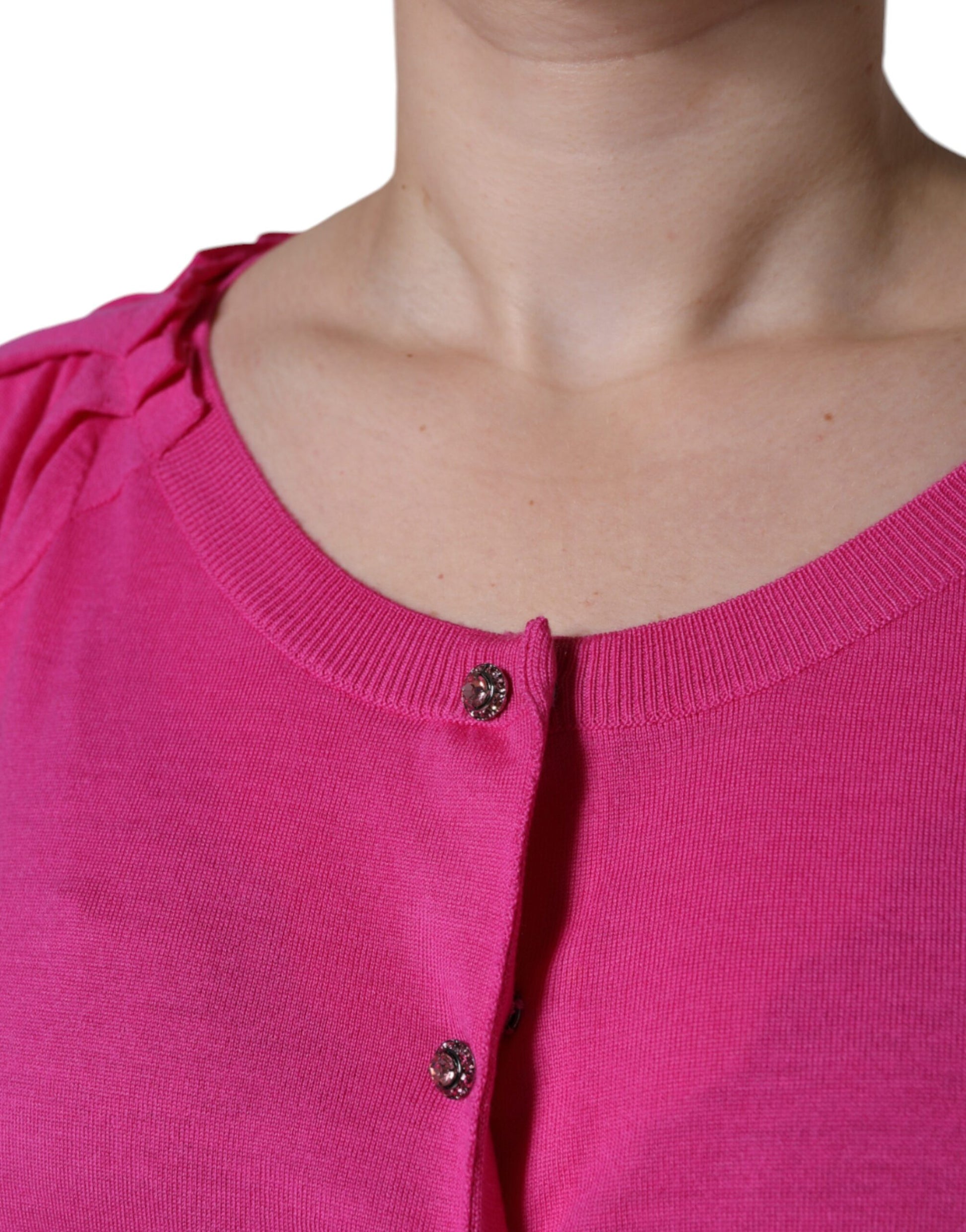 Dolce & Gabbana Pink Wool Button Down Short Sleeve Blouse Top by Dolce & Gabbana