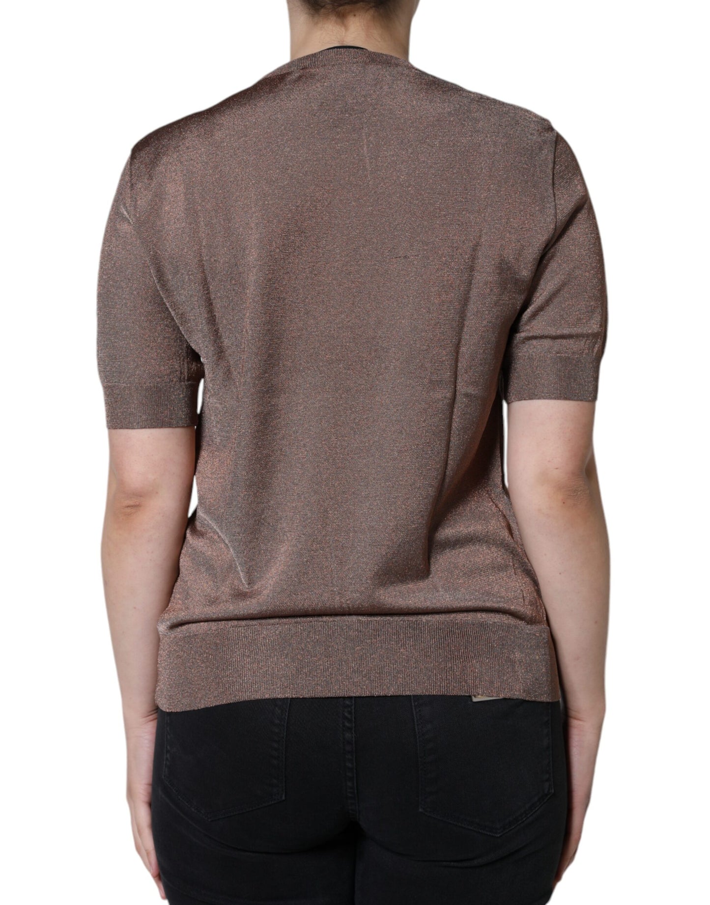 Dolce & Gabbana Brown Floral Applique Viscose Short Sleeve Top by Dolce & Gabbana