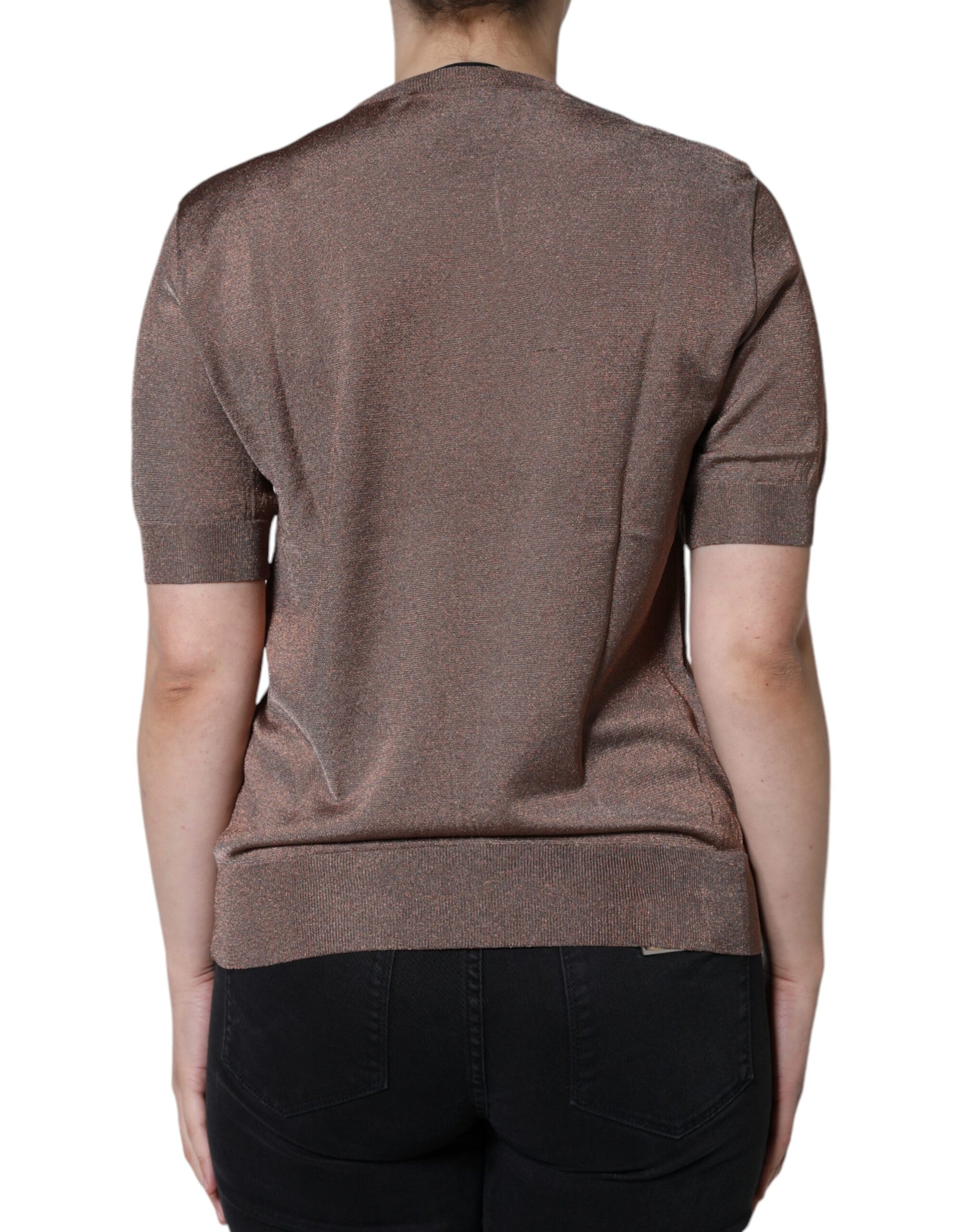 Dolce & Gabbana Brown Floral Applique Viscose Short Sleeve Top by Dolce & Gabbana
