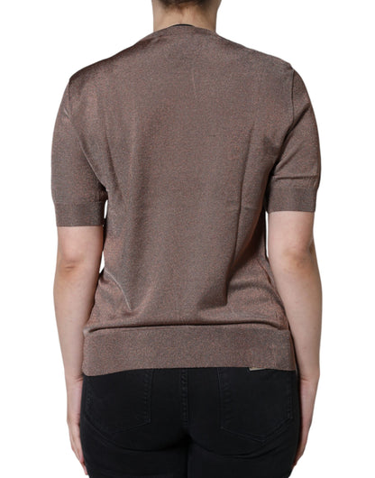 Dolce & Gabbana Brown Floral Applique Viscose Short Sleeve Top by Dolce & Gabbana