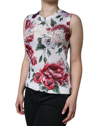 Dolce & Gabbana White Floral Lace Silk Sleeveless Tank Top by Dolce & Gabbana