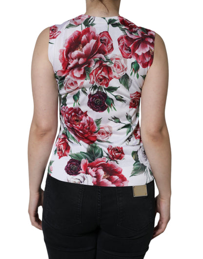 Dolce & Gabbana White Floral Lace Silk Sleeveless Tank Top by Dolce & Gabbana