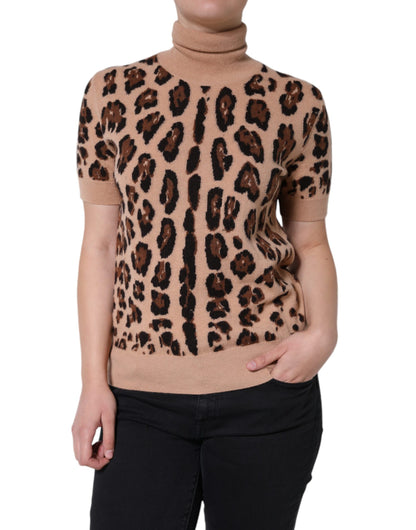 Dolce & Gabbana Beige Leopard Print Wool Turtleneck Top by Dolce & Gabbana