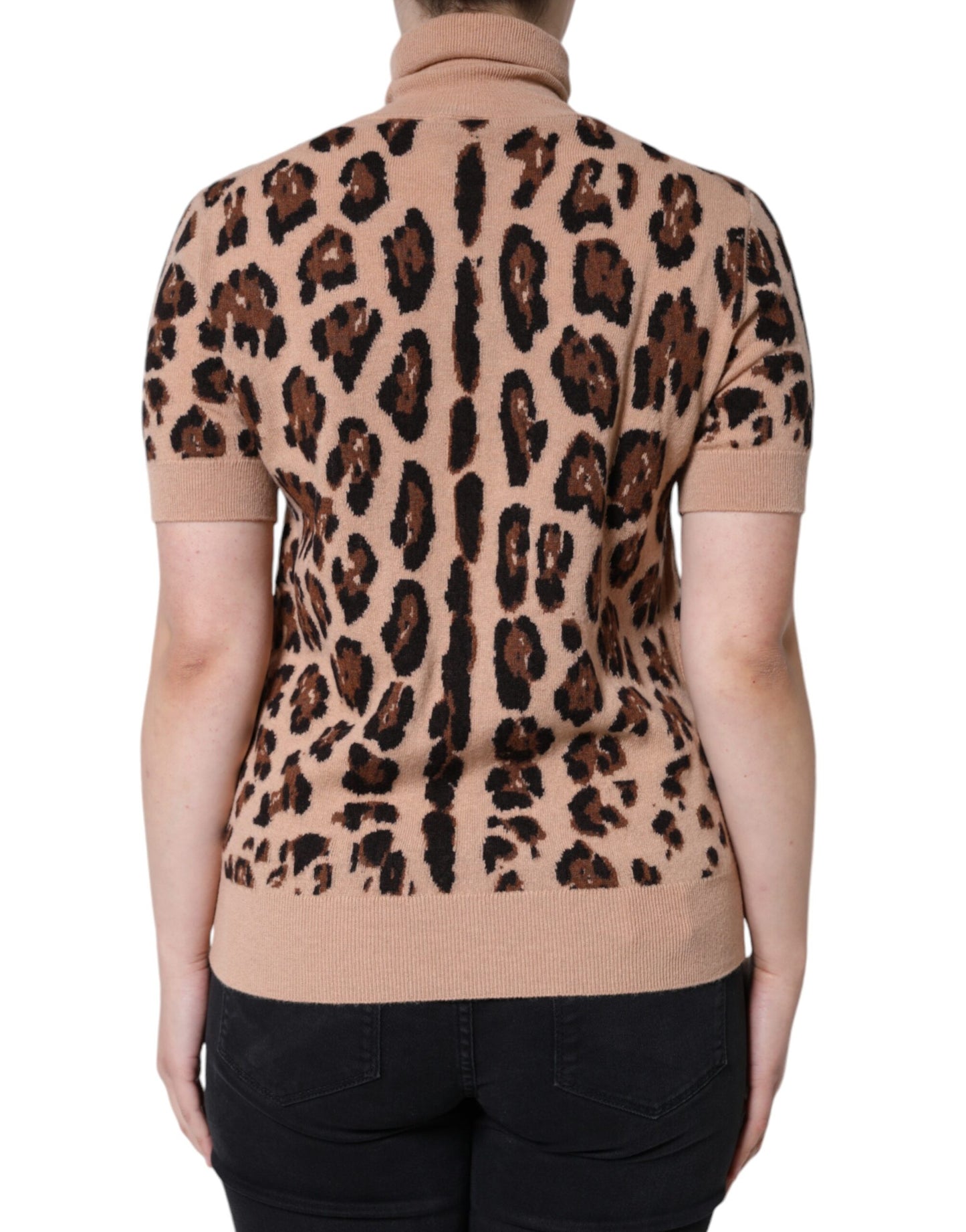 Dolce & Gabbana Beige Leopard Print Wool Turtleneck Top by Dolce & Gabbana