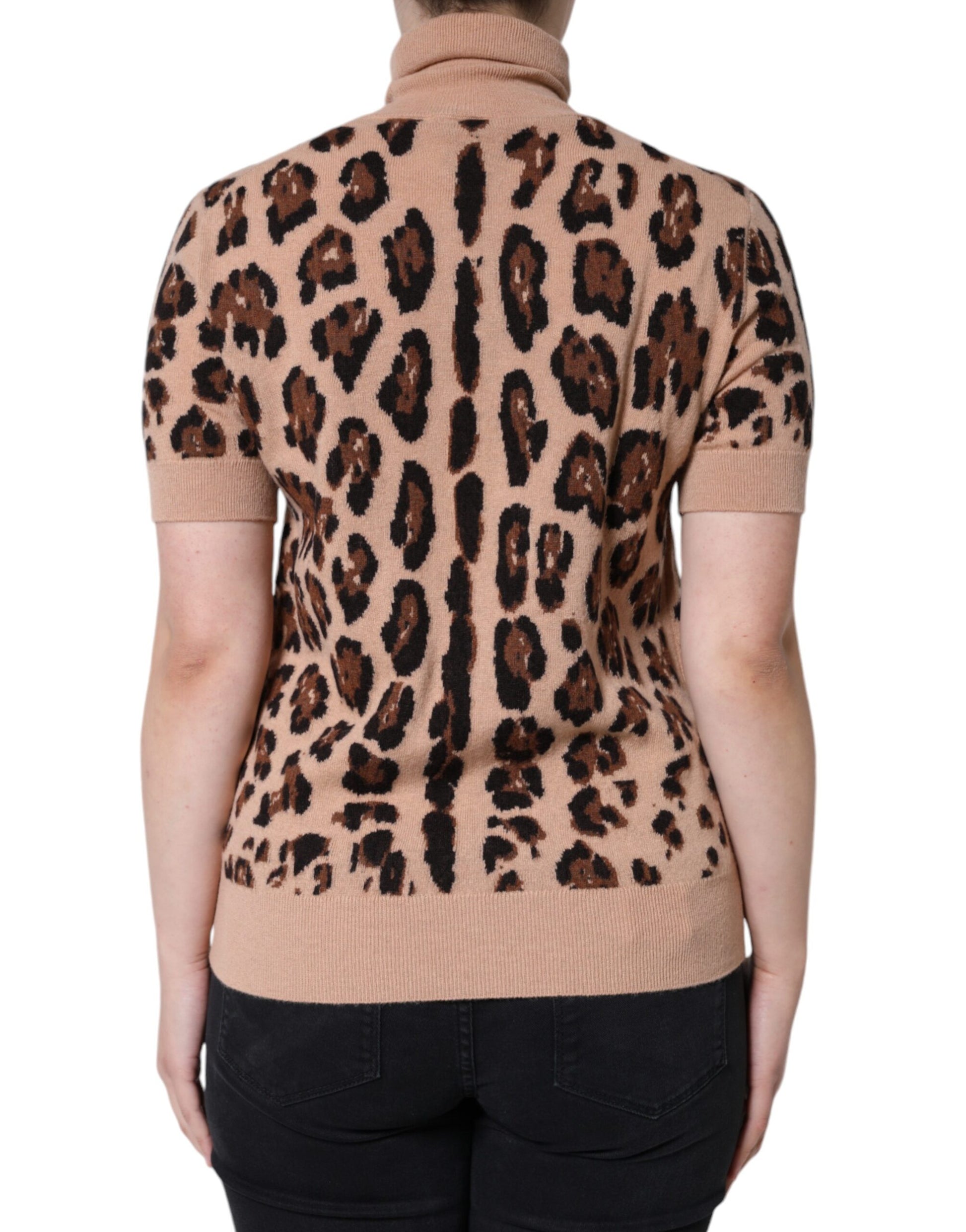 Dolce & Gabbana Beige Leopard Print Wool Turtleneck Top by Dolce & Gabbana
