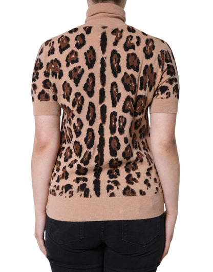Dolce & Gabbana Beige Leopard Print Wool Turtleneck Top by Dolce & Gabbana