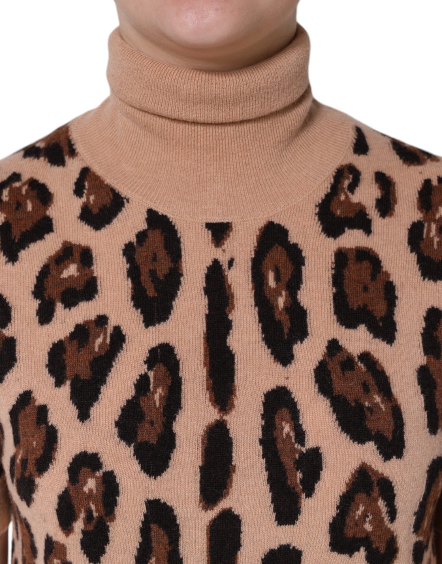 Dolce & Gabbana Beige Leopard Print Wool Turtleneck Top by Dolce & Gabbana