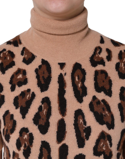 Dolce & Gabbana Beige Leopard Print Wool Turtleneck Top by Dolce & Gabbana