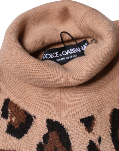 Dolce & Gabbana Beige Leopard Print Wool Turtleneck Top by Dolce & Gabbana