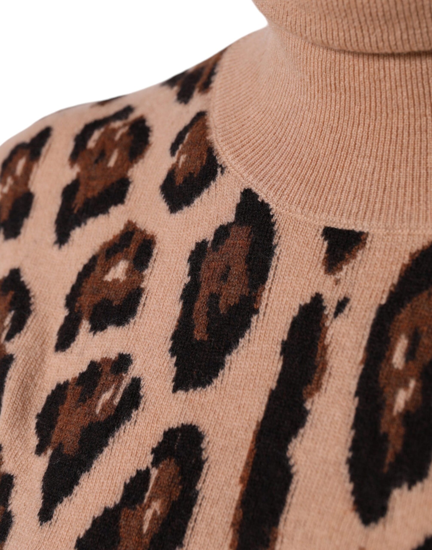 Dolce & Gabbana Beige Leopard Print Wool Turtleneck Top by Dolce & Gabbana