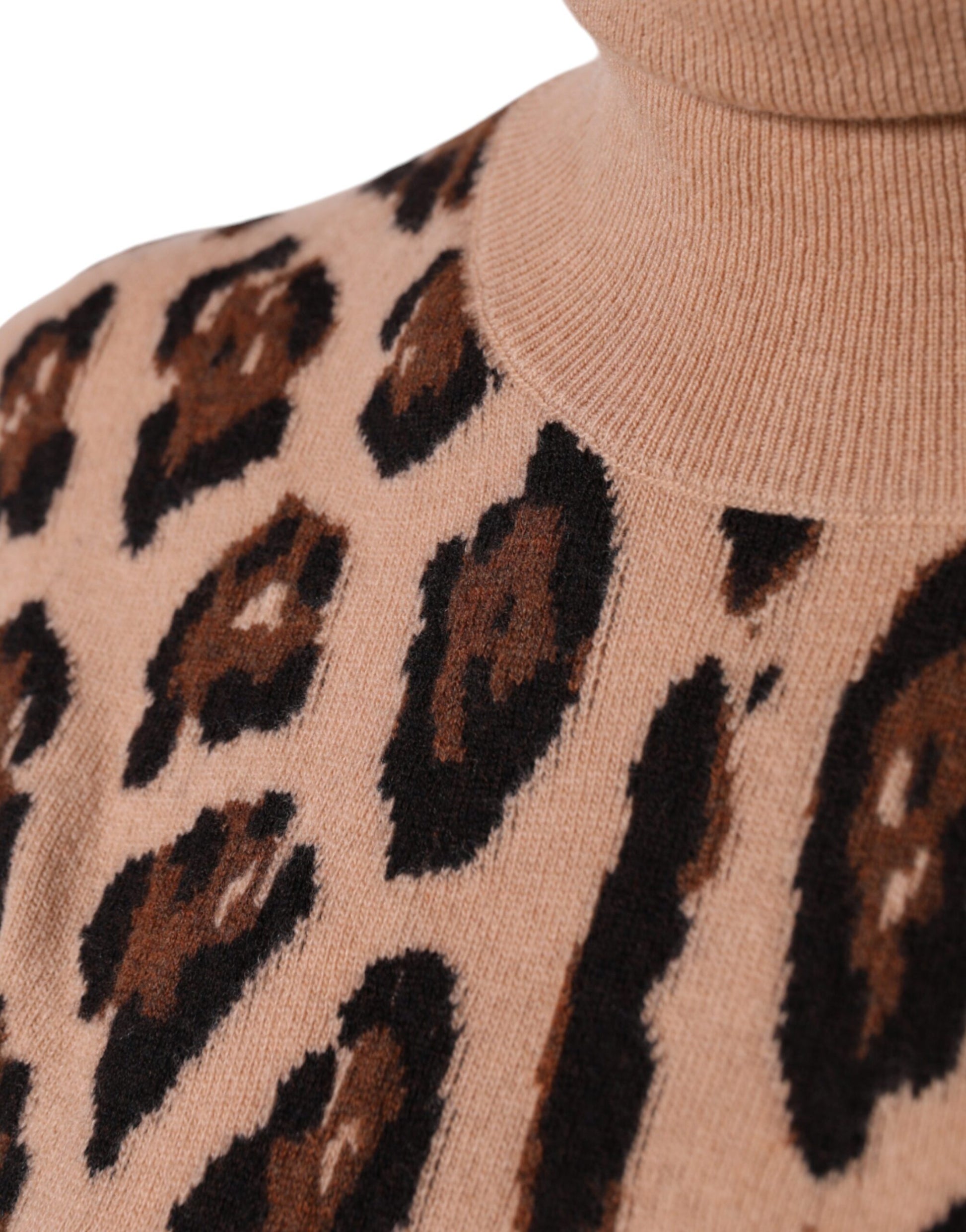 Dolce & Gabbana Beige Leopard Print Wool Turtleneck Top by Dolce & Gabbana