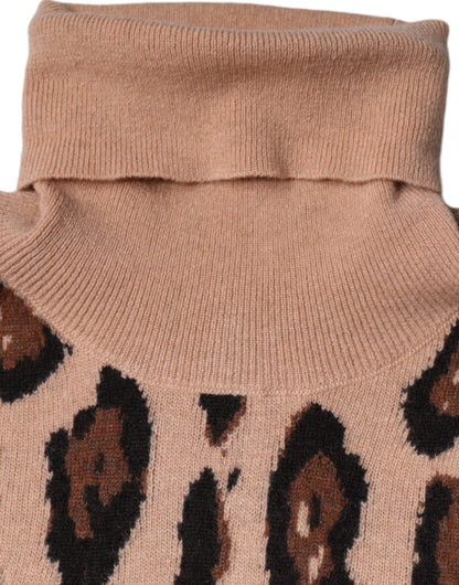 Dolce & Gabbana Beige Leopard Print Wool Turtleneck Top by Dolce & Gabbana