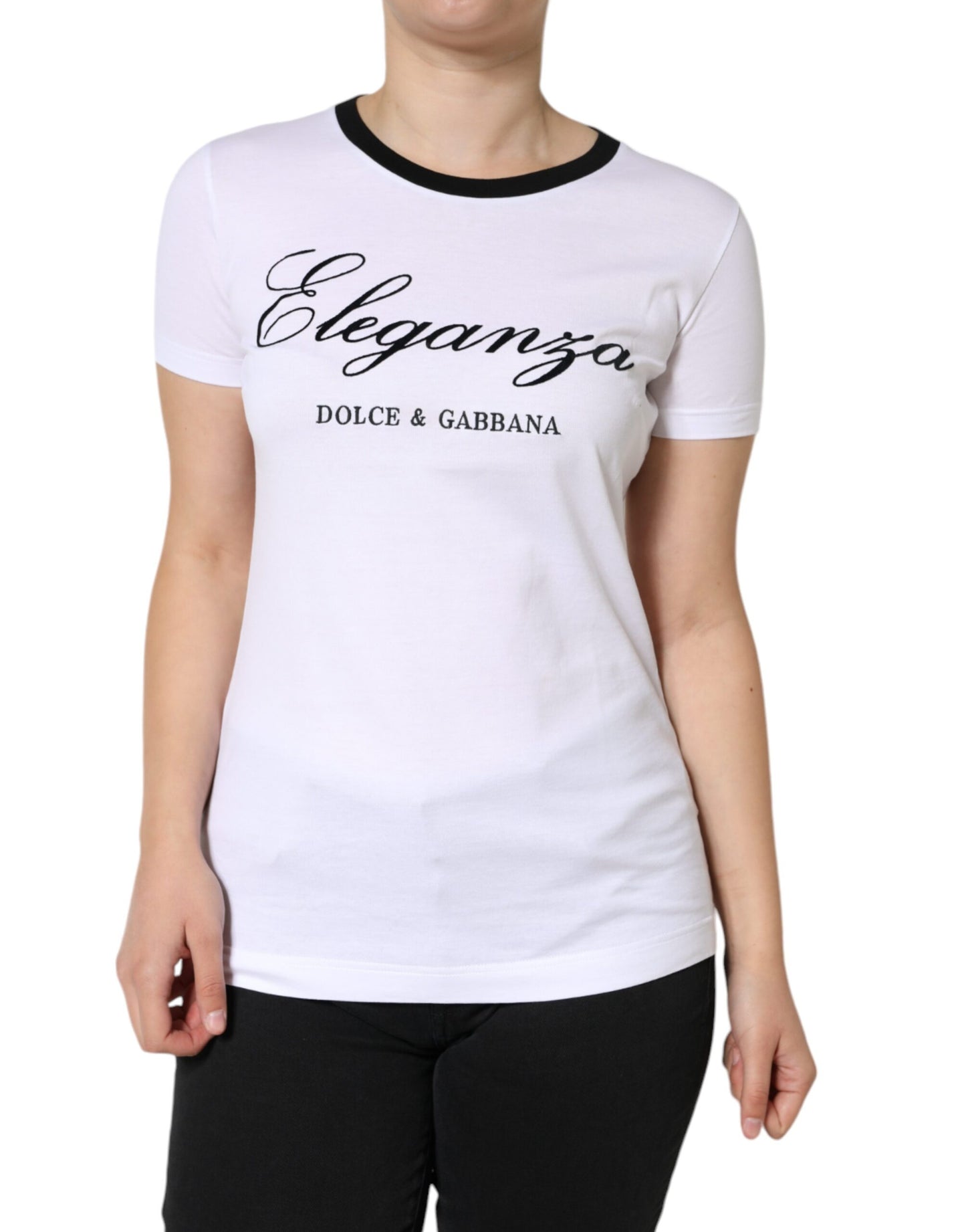Dolce & Gabbana White Eleganza Print Cotton Short Sleeves T-shirt by Dolce & Gabbana