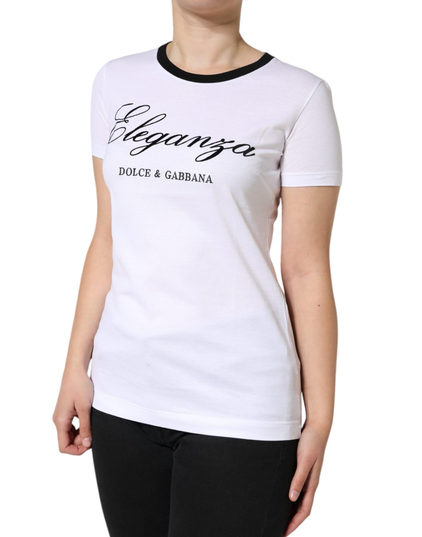 Dolce & Gabbana White Eleganza Print Cotton Short Sleeves T-shirt by Dolce & Gabbana