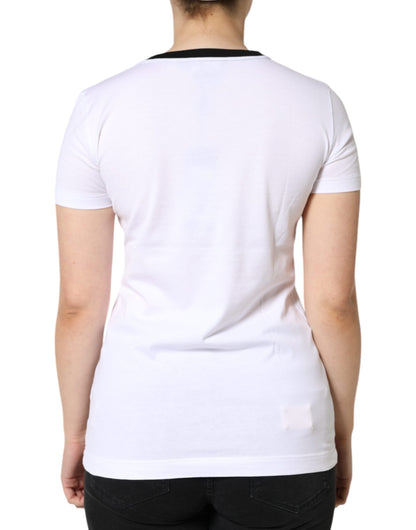 Dolce & Gabbana White Eleganza Print Cotton Short Sleeves T-shirt by Dolce & Gabbana