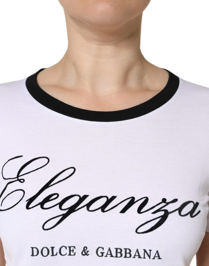 Dolce & Gabbana White Eleganza Print Cotton Short Sleeves T-shirt by Dolce & Gabbana
