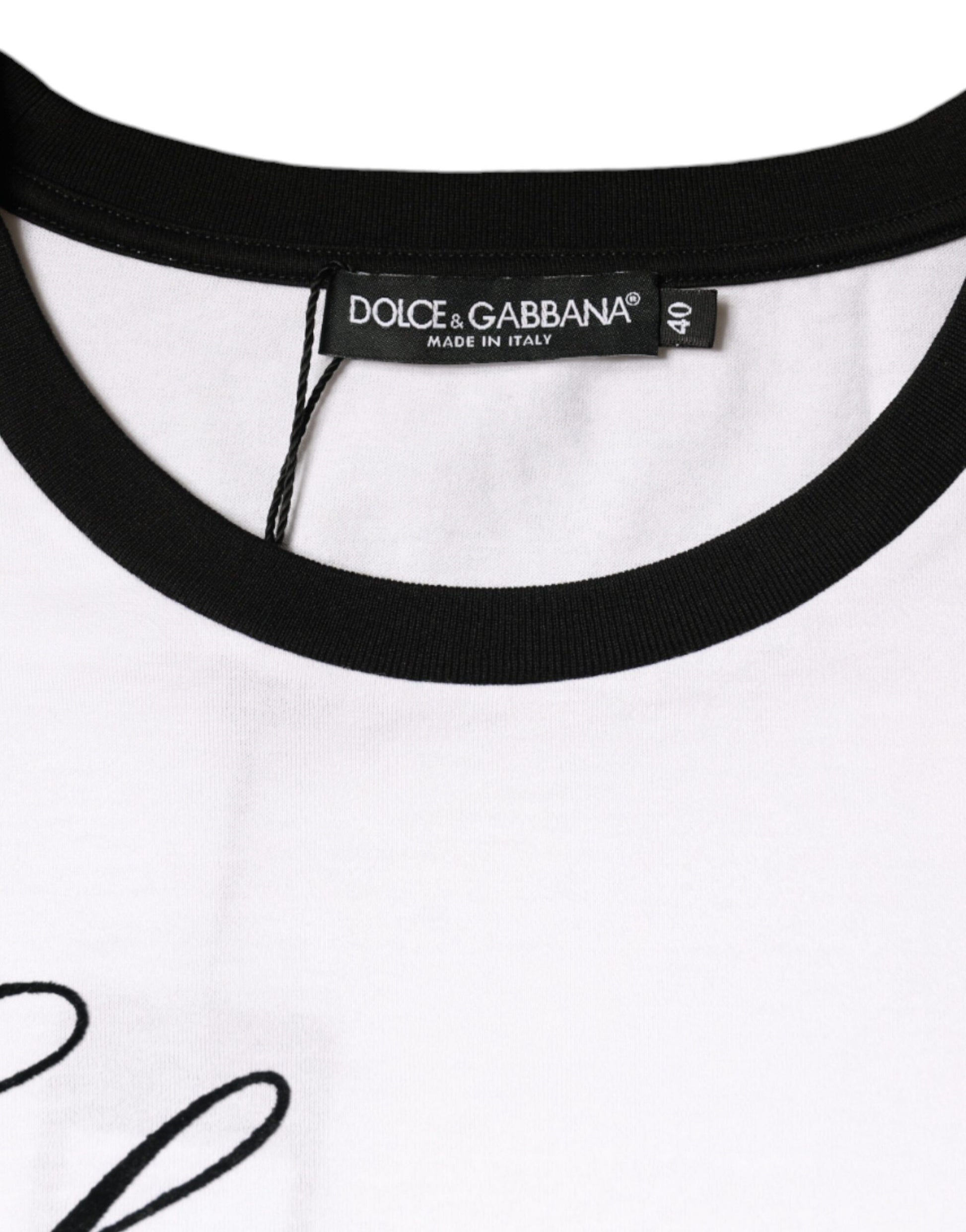 Dolce & Gabbana White Eleganza Print Cotton Short Sleeves T-shirt by Dolce & Gabbana