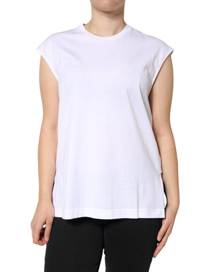 Dolce & Gabbana White Cotton Sleeveless Crew Neck T-shirt by Dolce & Gabbana