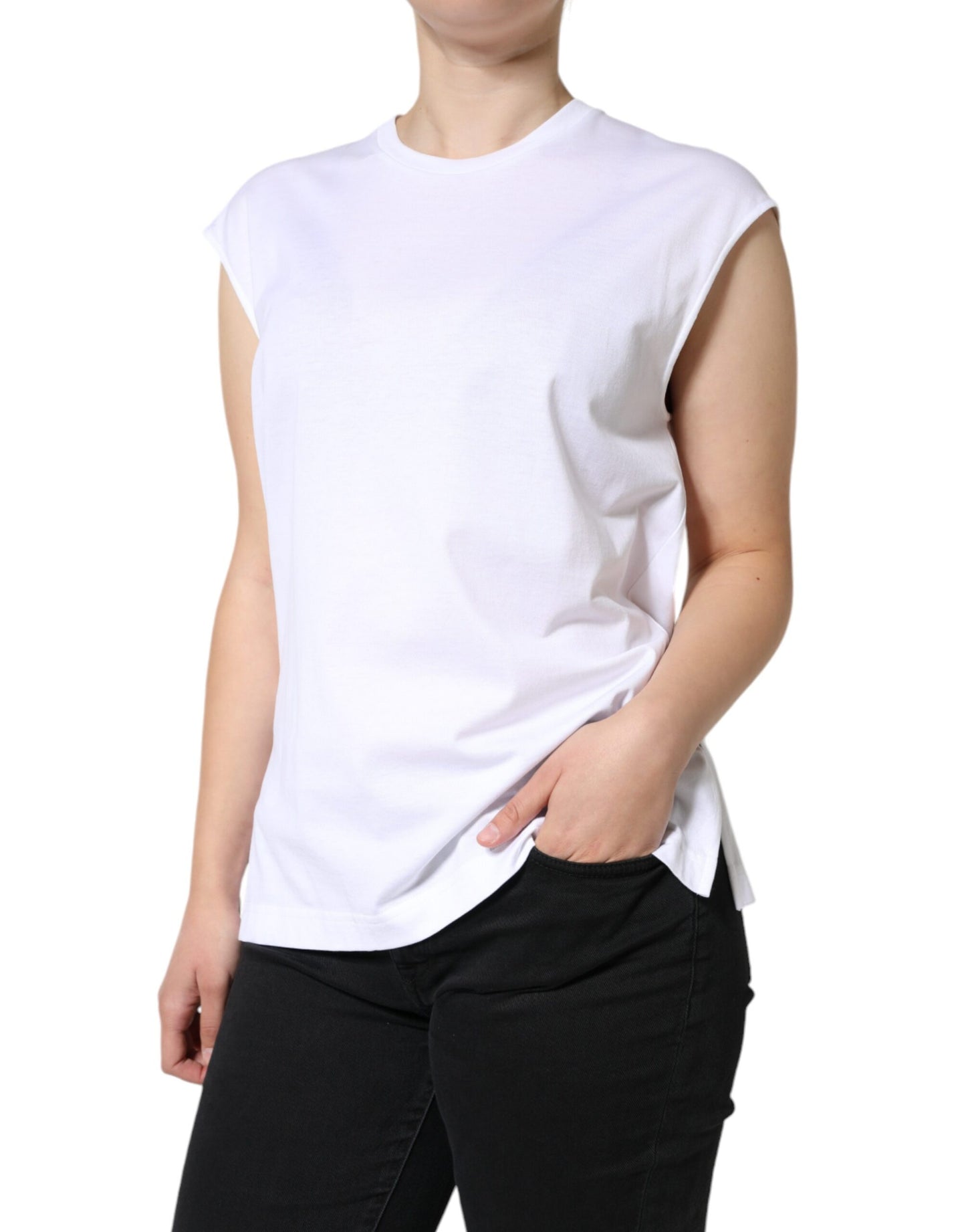Dolce & Gabbana White Cotton Sleeveless Crew Neck T-shirt by Dolce & Gabbana