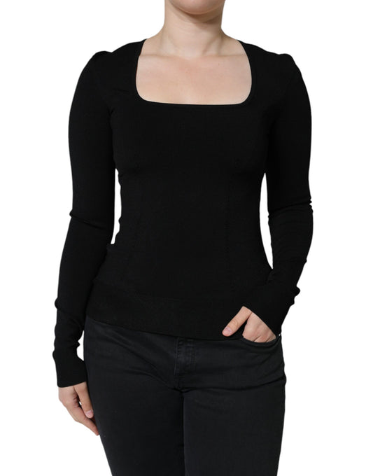 Dolce & Gabbana Black Long Sleeves Blouse Square Neck Top by Dolce & Gabbana