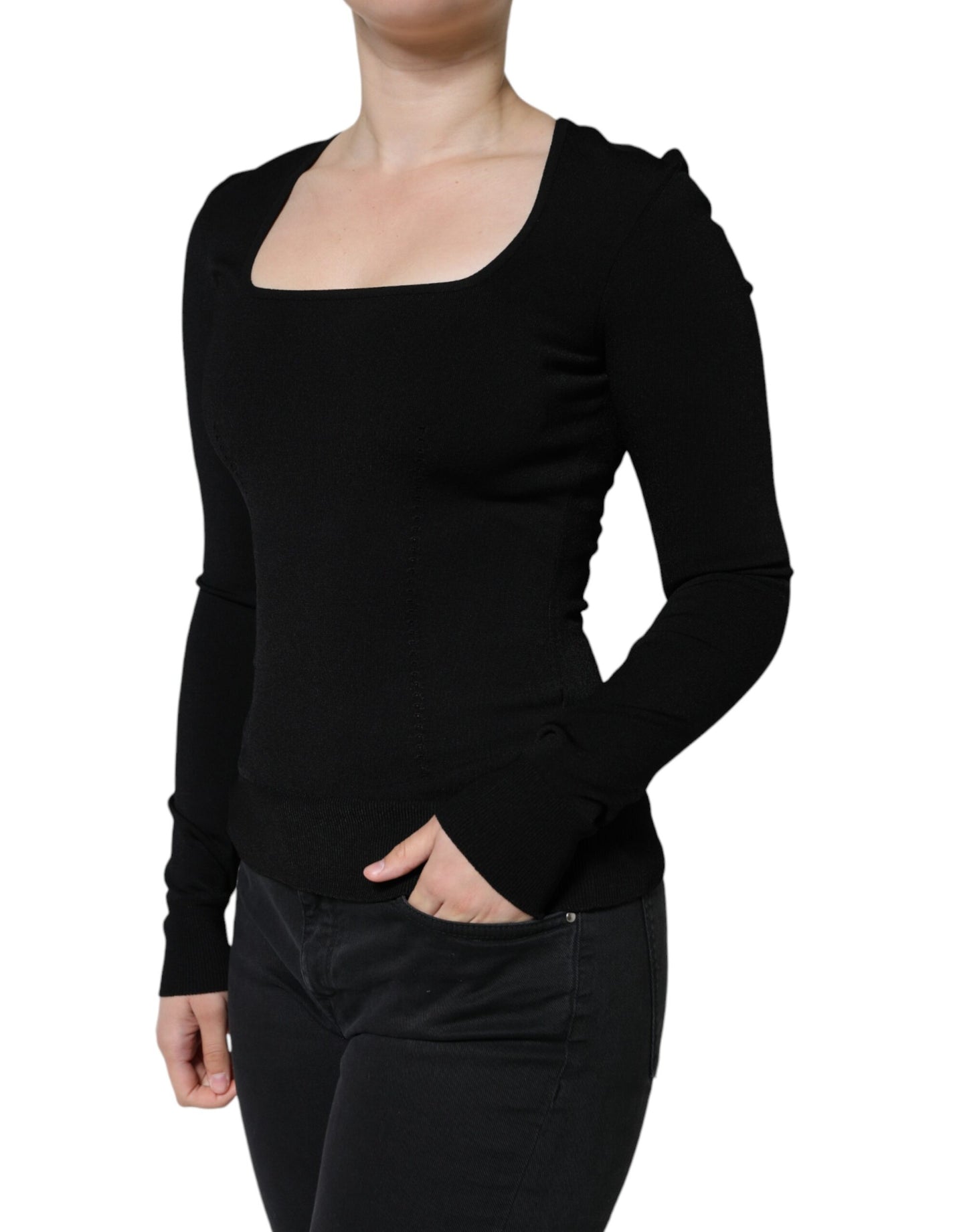 Dolce & Gabbana Black Long Sleeves Blouse Square Neck Top by Dolce & Gabbana