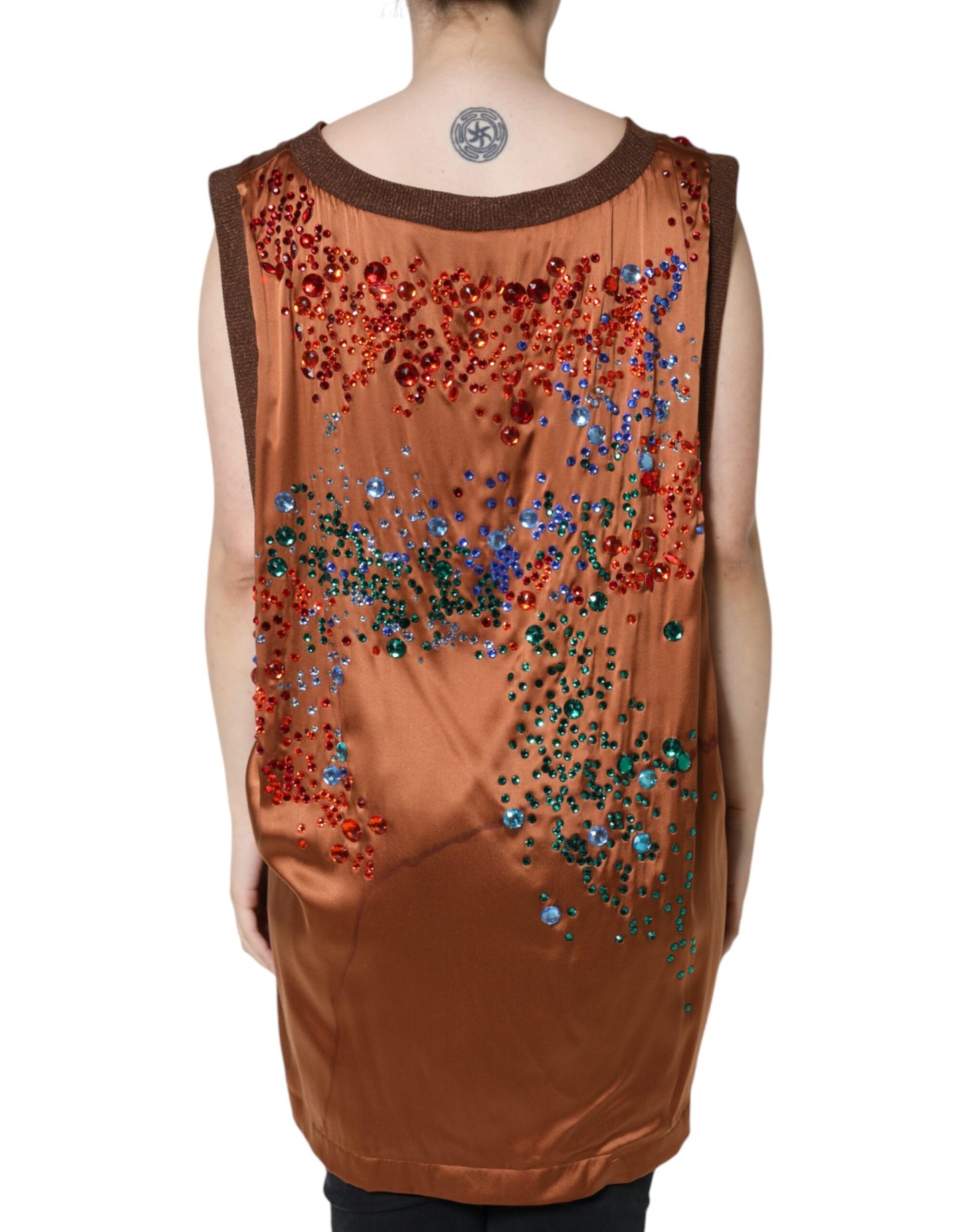 Dolce & Gabbana Brown Crystal Embellished Sleeveless Tank Top by Dolce & Gabbana