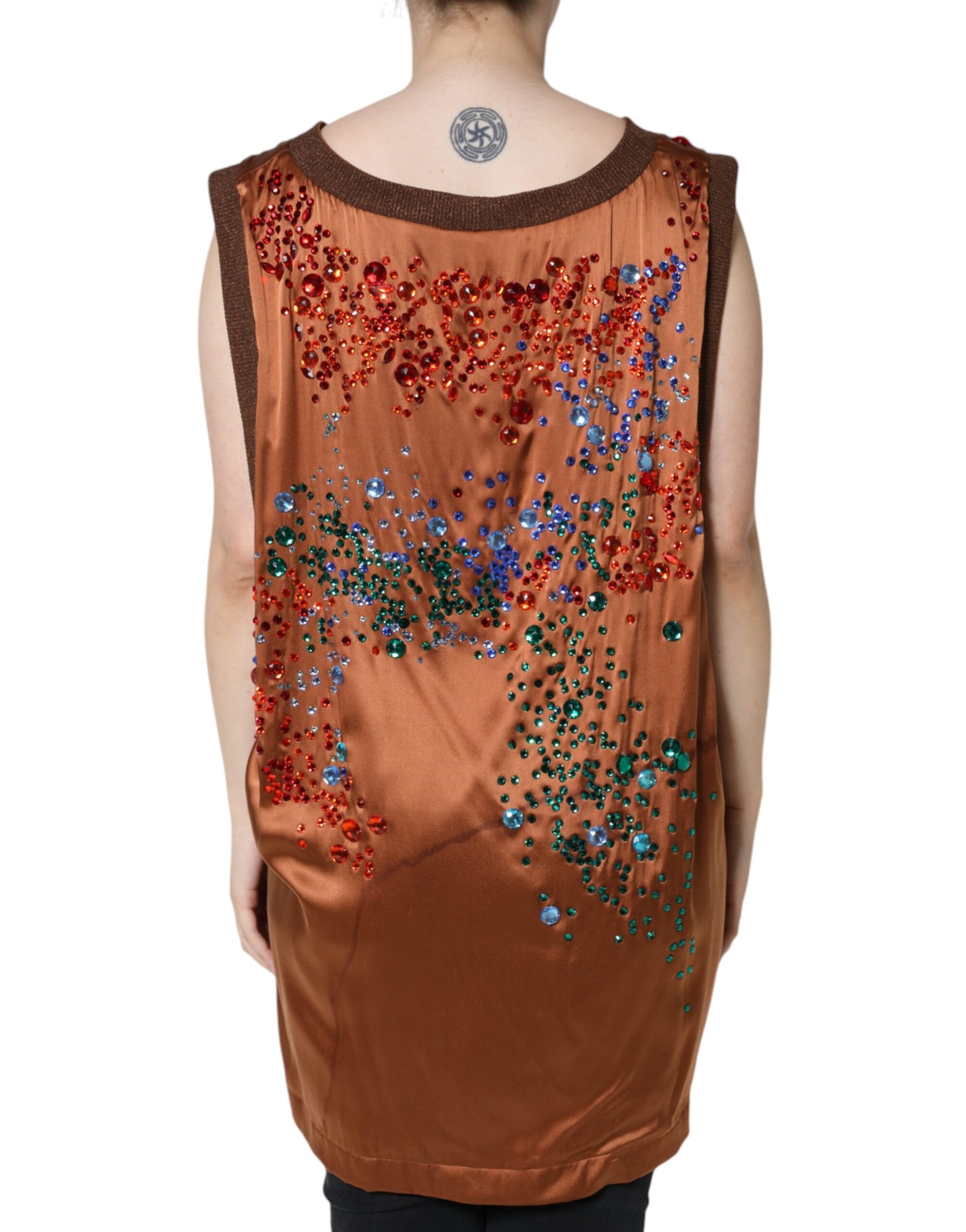 Dolce & Gabbana Brown Crystal Embellished Sleeveless Tank Top by Dolce & Gabbana