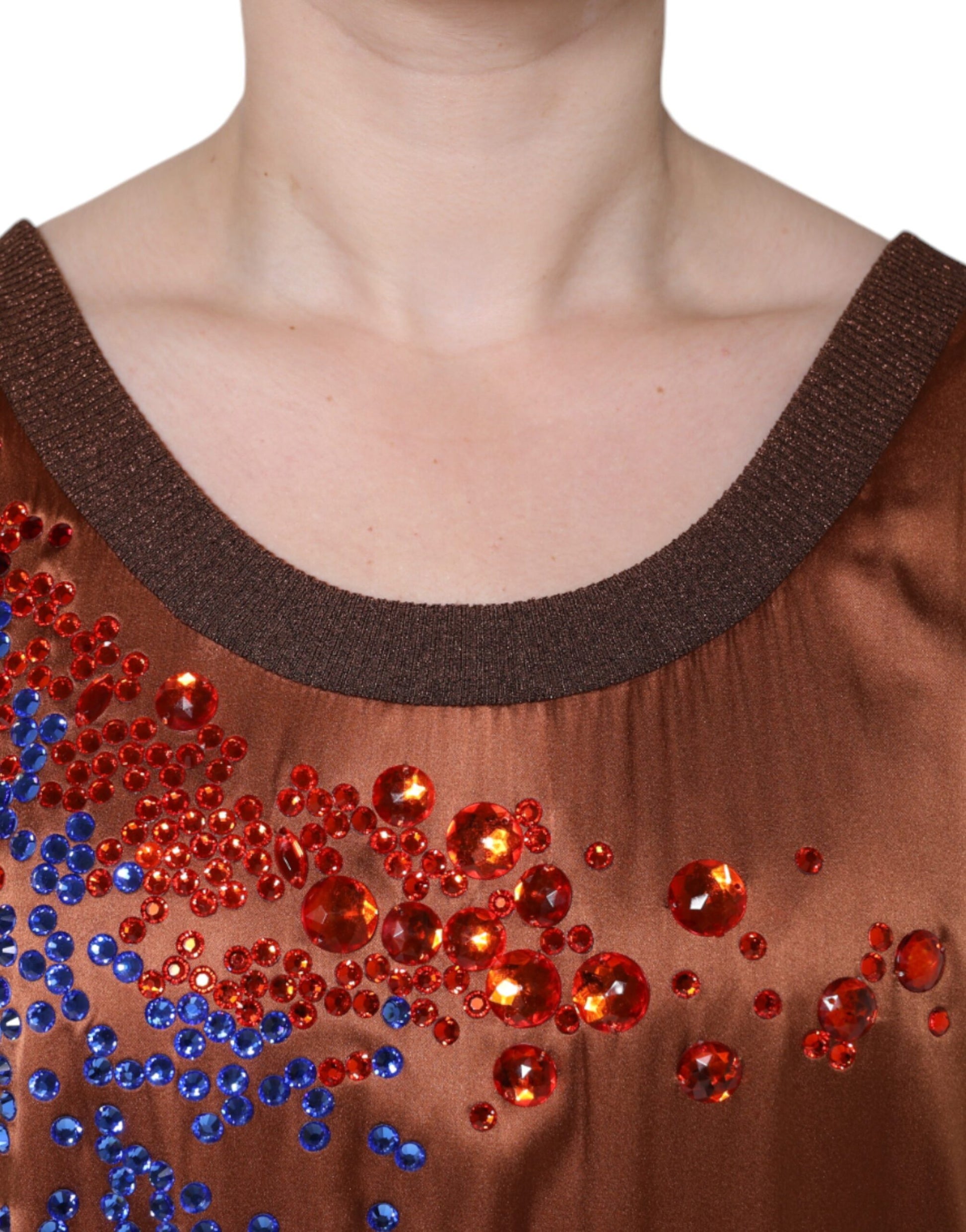 Dolce & Gabbana Brown Crystal Embellished Sleeveless Tank Top by Dolce & Gabbana