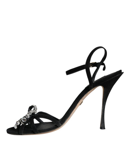 Dolce & Gabbana Black Suede Crystals KEIRA Sandals Shoes by Dolce & Gabbana