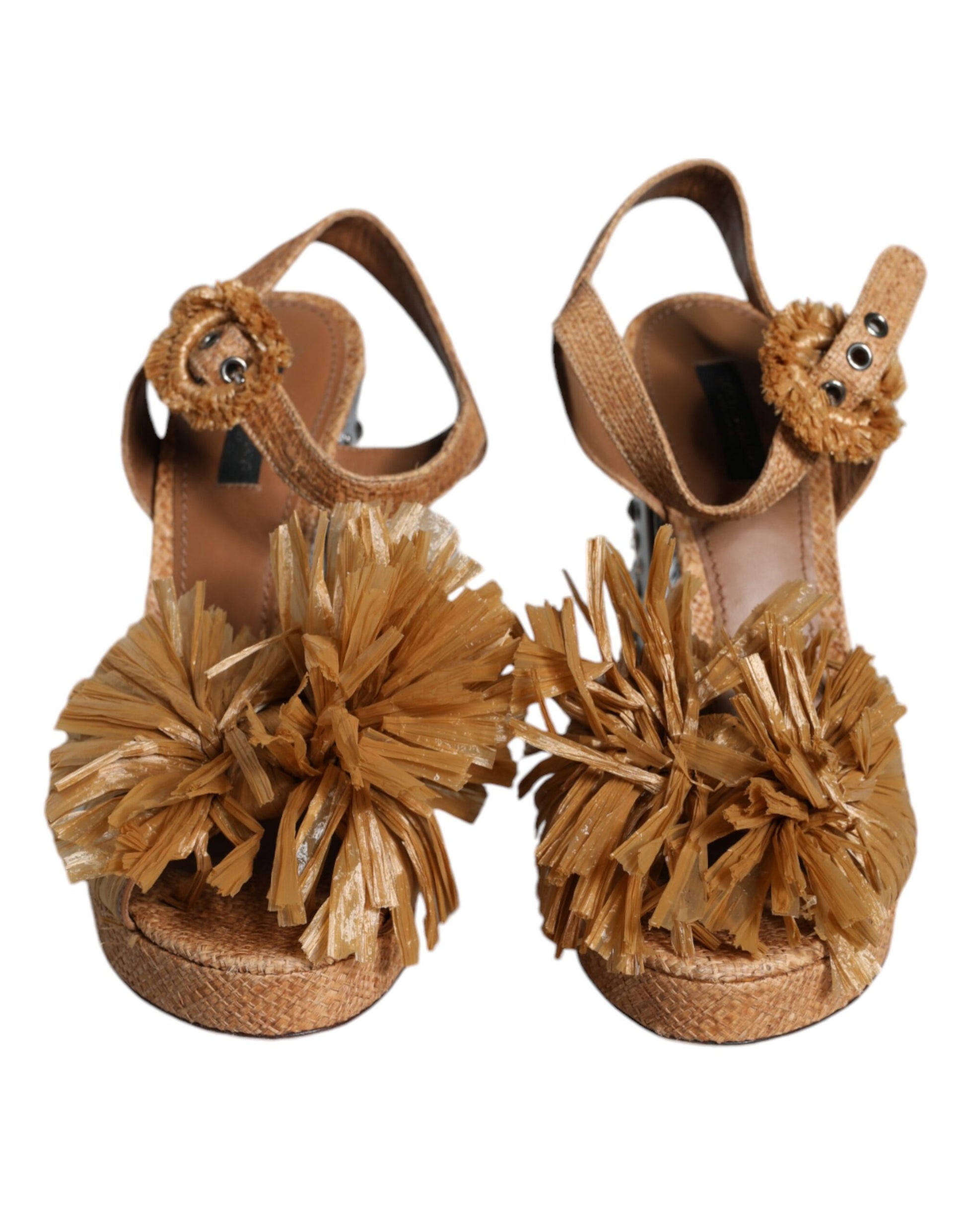 Dolce & Gabbana Brown Raffia Ankle Strap Crystal Sandals Shoes by Dolce & Gabbana