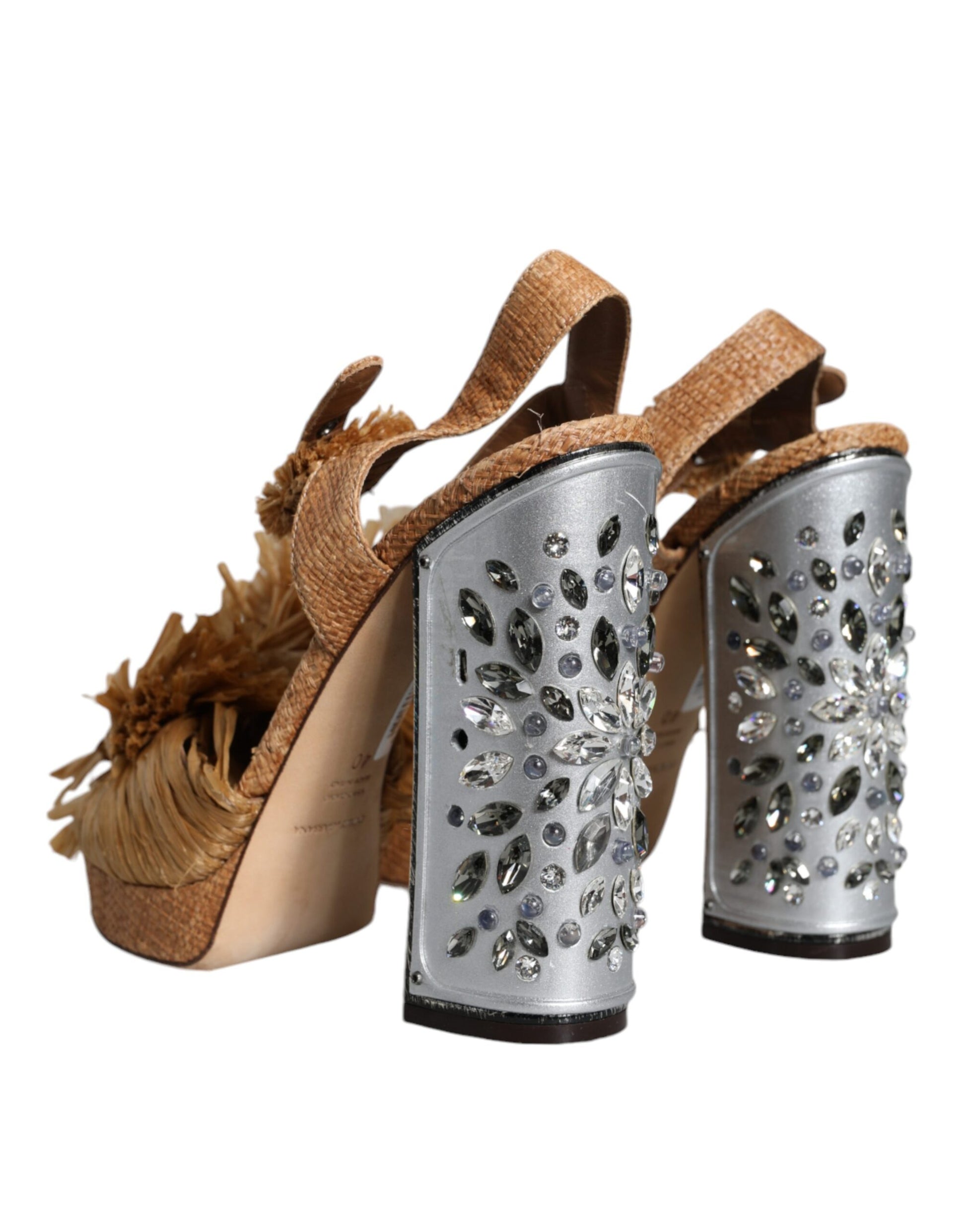 Dolce & Gabbana Brown Raffia Ankle Strap Crystal Sandals Shoes by Dolce & Gabbana