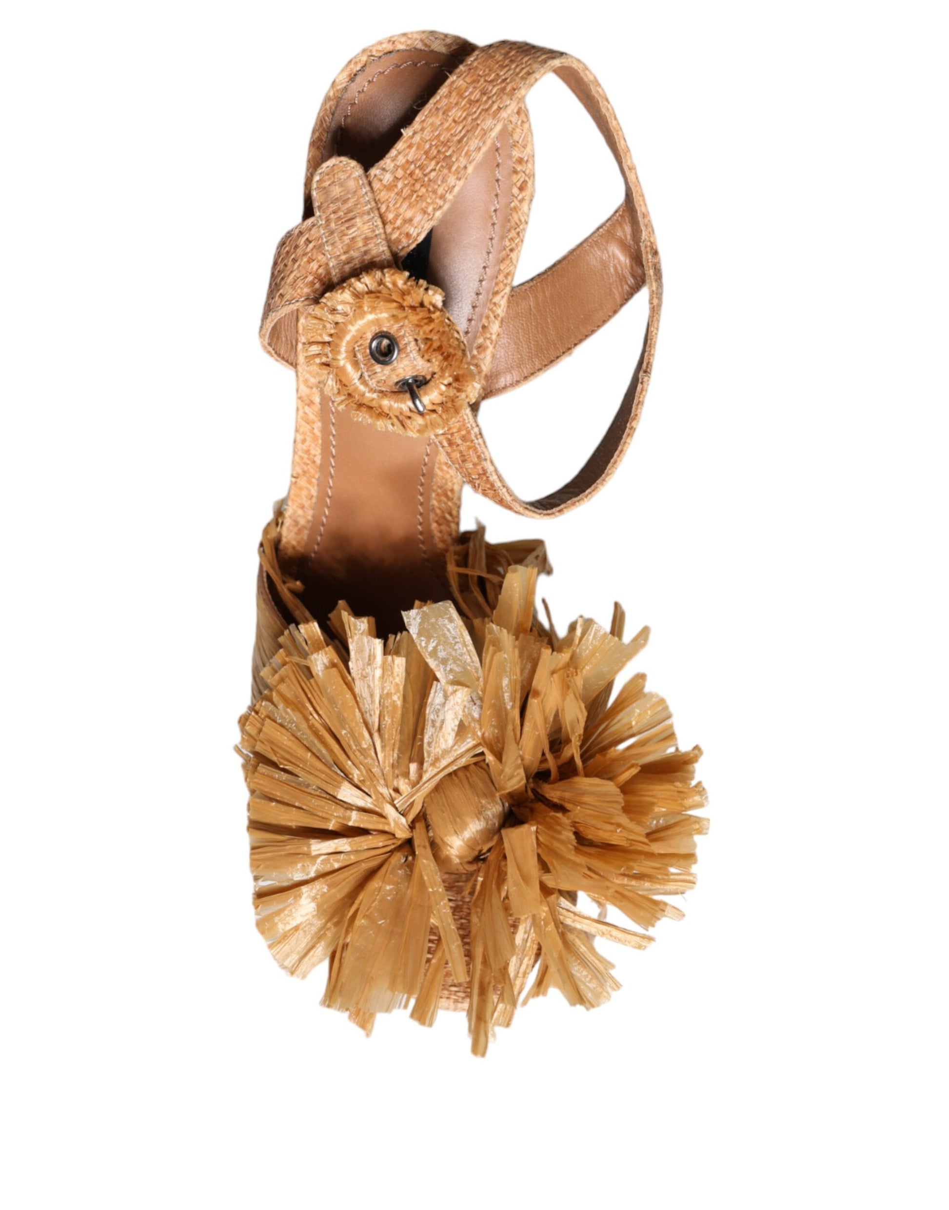 Dolce & Gabbana Brown Raffia Ankle Strap Crystal Sandals Shoes by Dolce & Gabbana