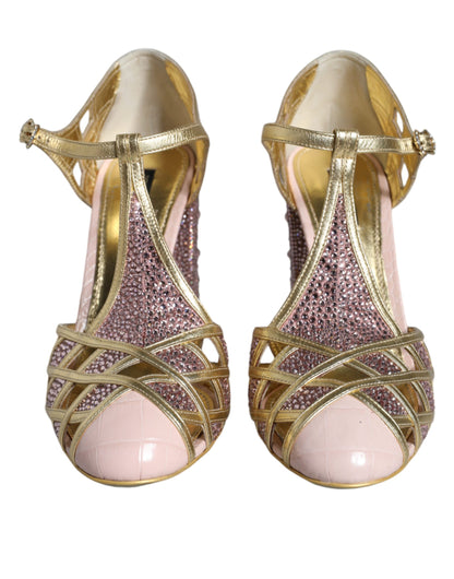 Dolce & Gabbana Pink Strass Crystals T-strap Sandals Shoes by Dolce & Gabbana