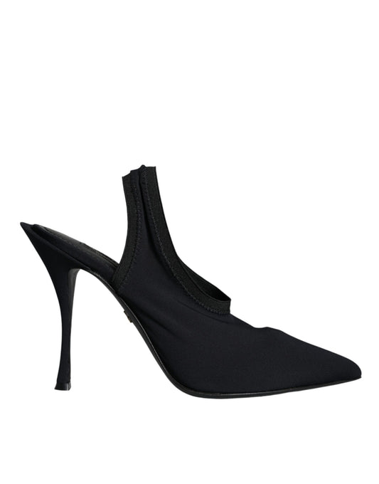 Chaussures à talons et bride arrière en jersey extensible noir Dolce &amp; Gabbana