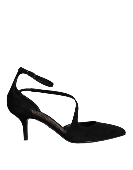 Escarpins à talons et bride cheville en daim noir Dolce &amp; Gabbana