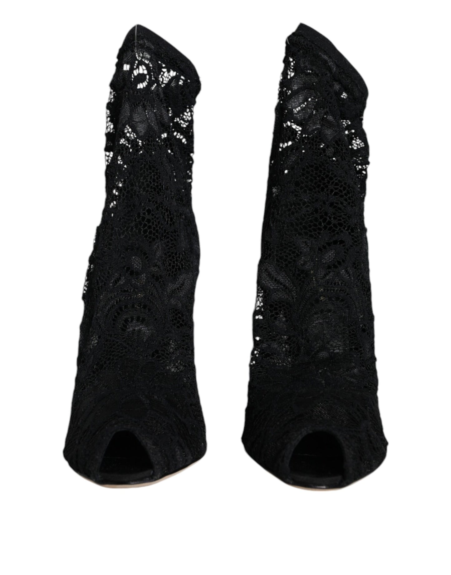 Dolce & Gabbana Black Lace Stretch Heels Mid Calf Boot Shoes by Dolce & Gabbana