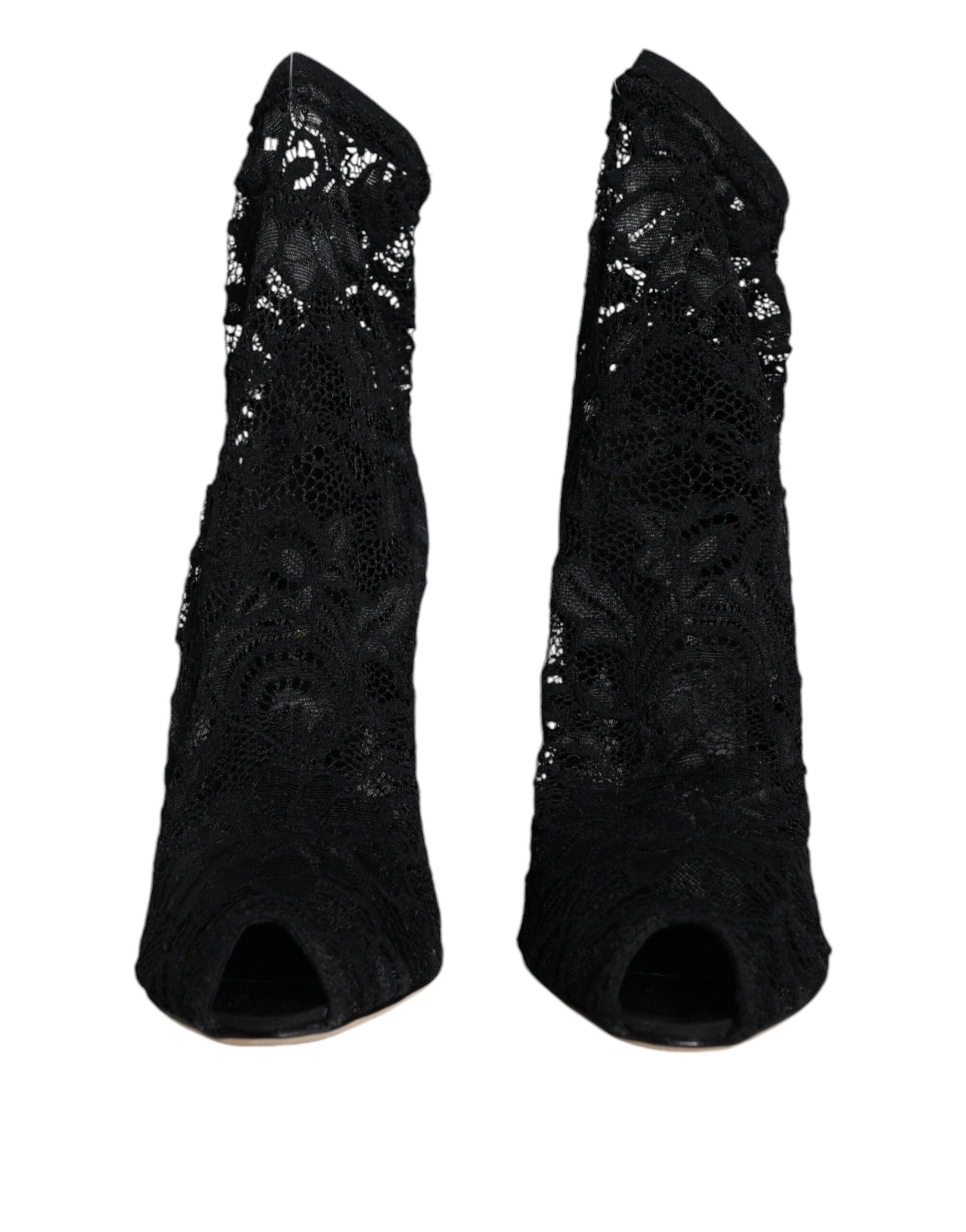 Dolce & Gabbana Black Lace Stretch Heels Mid Calf Boot Shoes by Dolce & Gabbana